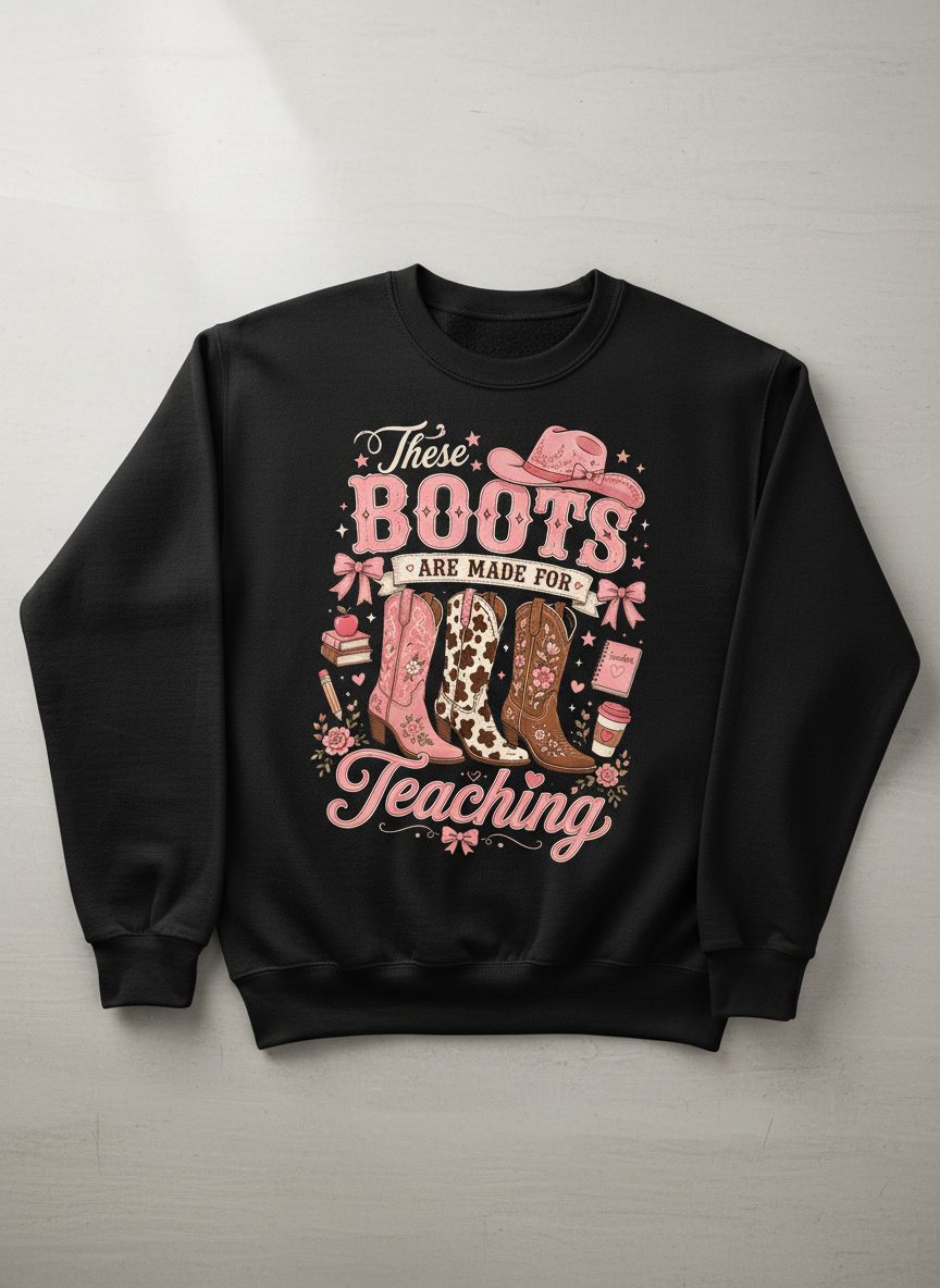 These Boots Are Made for Teaching Teacher Sweatshirt - product mockup - Black