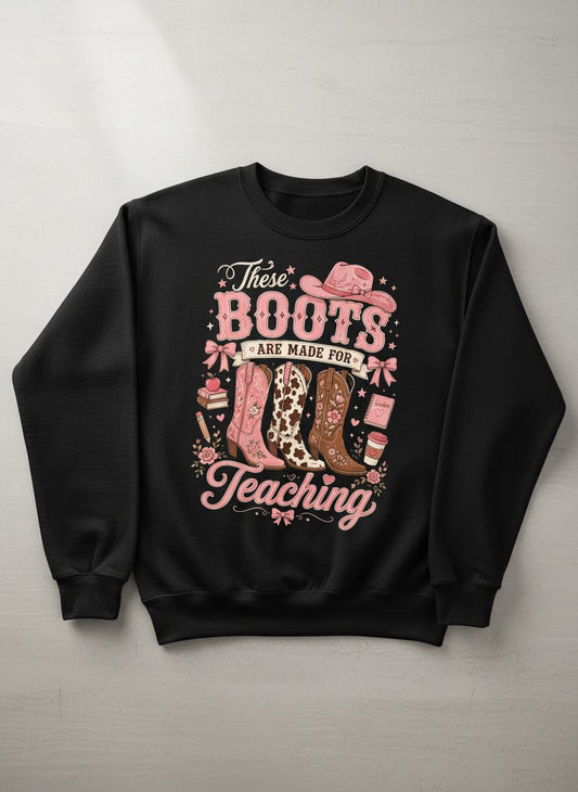 These Boots Are Made for Teaching Teacher Sweatshirt - product mockup - Black