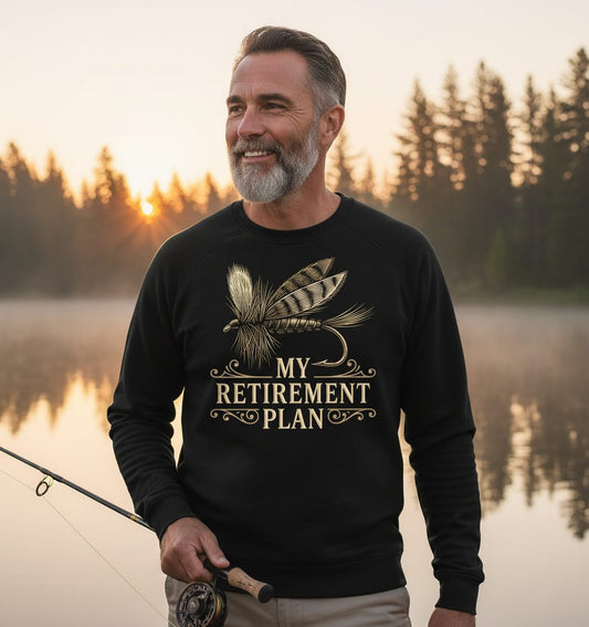 My Retirement Plan fly fishing Sweatshirt Black lifestyle mockup