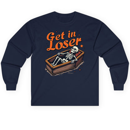 Get in Loser skeleton in coffin Long Sleeve Tee Navy product mockup
