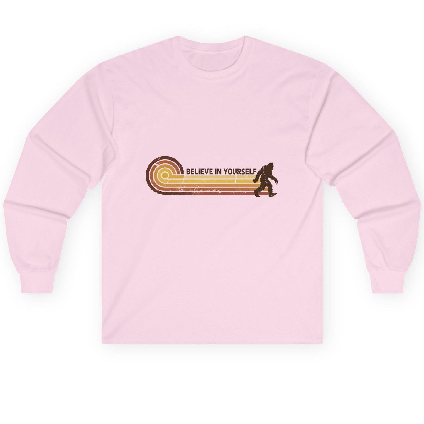 Believe in Yourself bigfoot Long Sleeve Tee Light Pink product mockup