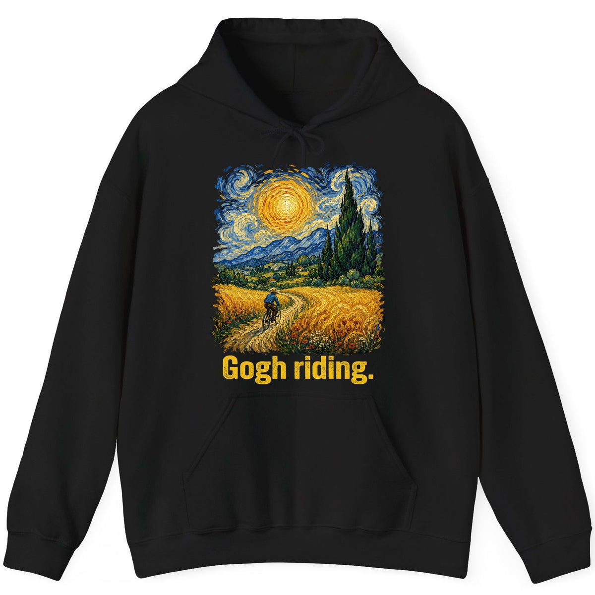 Gogh Riding art parody Hoodie Black product mockup