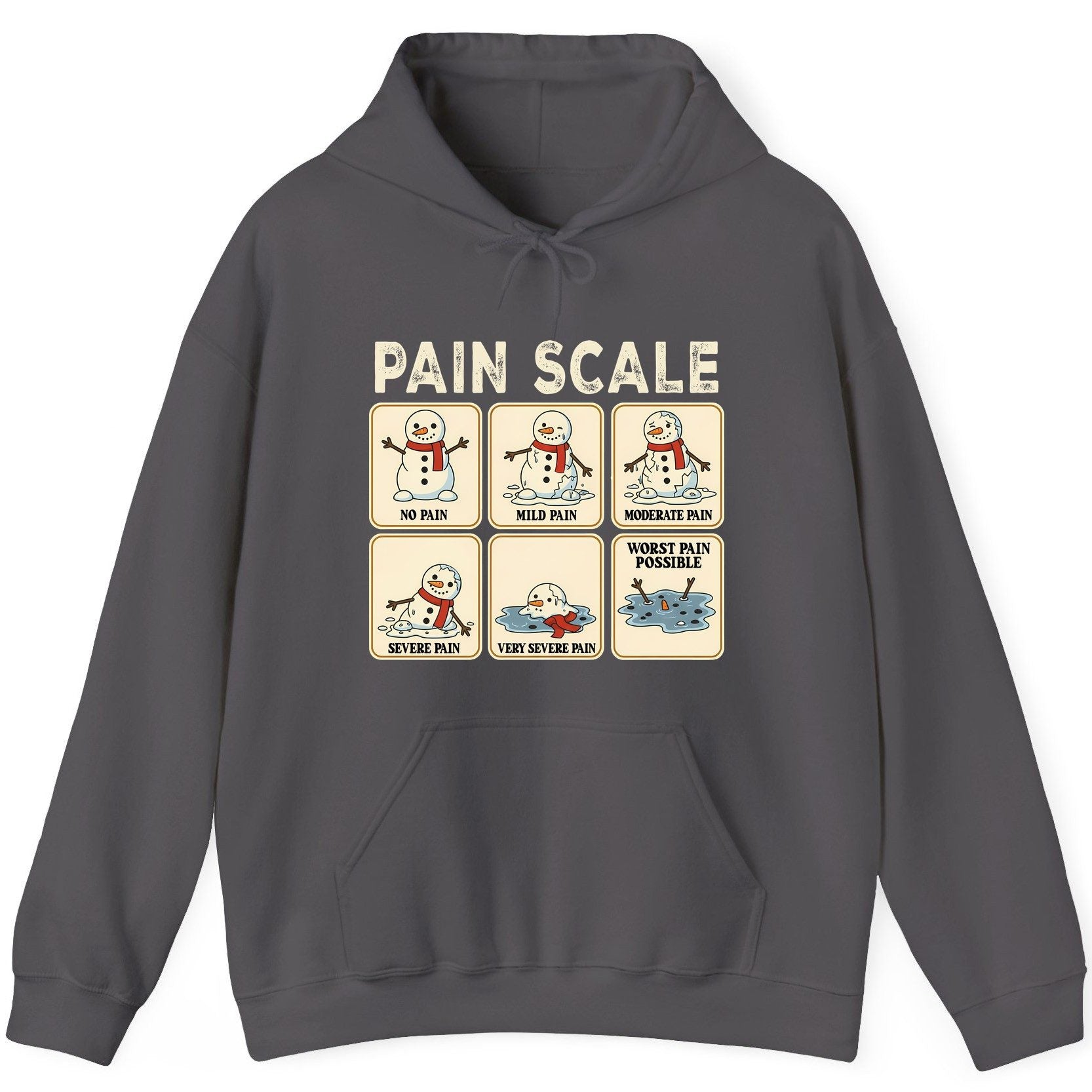 Pain Scale No Pain Mild Pain Moderate Pain Severe Pain Very Severe Pain Worst Pain Possible snowman Hoodie Charcoal product