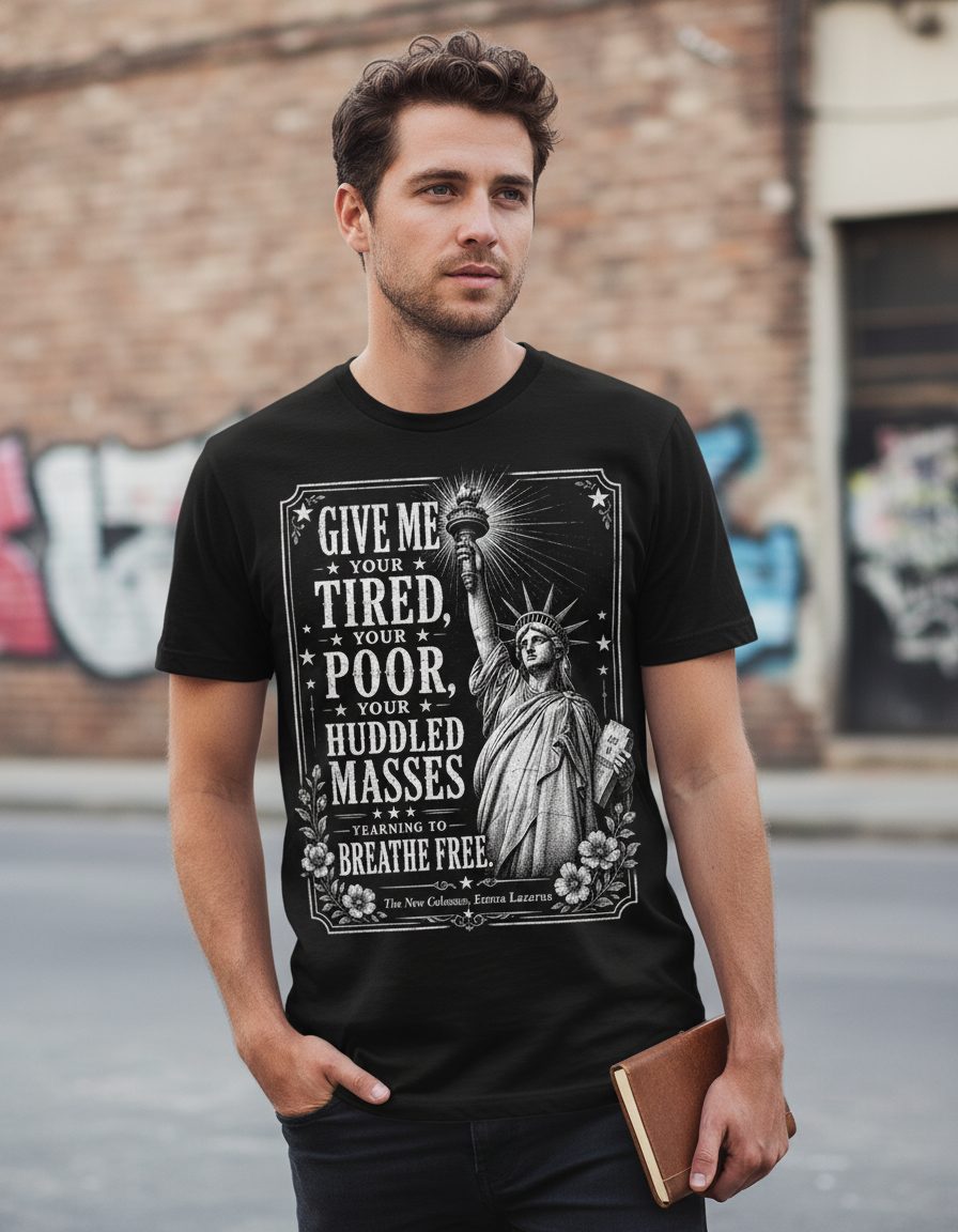 Give Me Your Tired Statue of Liberty Vintage Patriots T-Shirt - lifestyle model mockup - Black