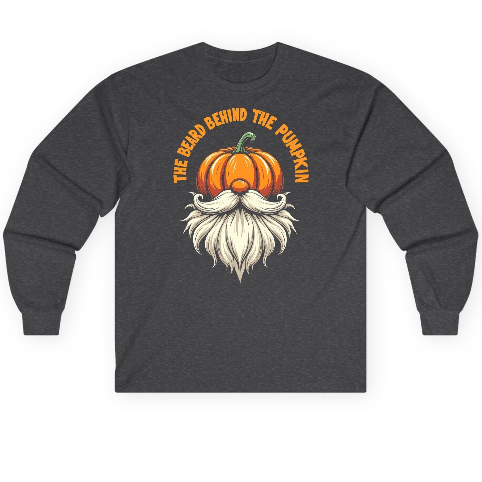 The Beard Behind the Pumpkin Halloween gnome Long Sleeve Tee Dark Heather product mockup