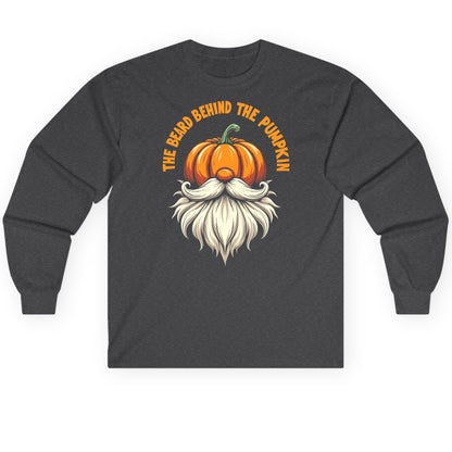 The Beard Behind the Pumpkin Halloween gnome Long Sleeve Tee Dark Heather product mockup