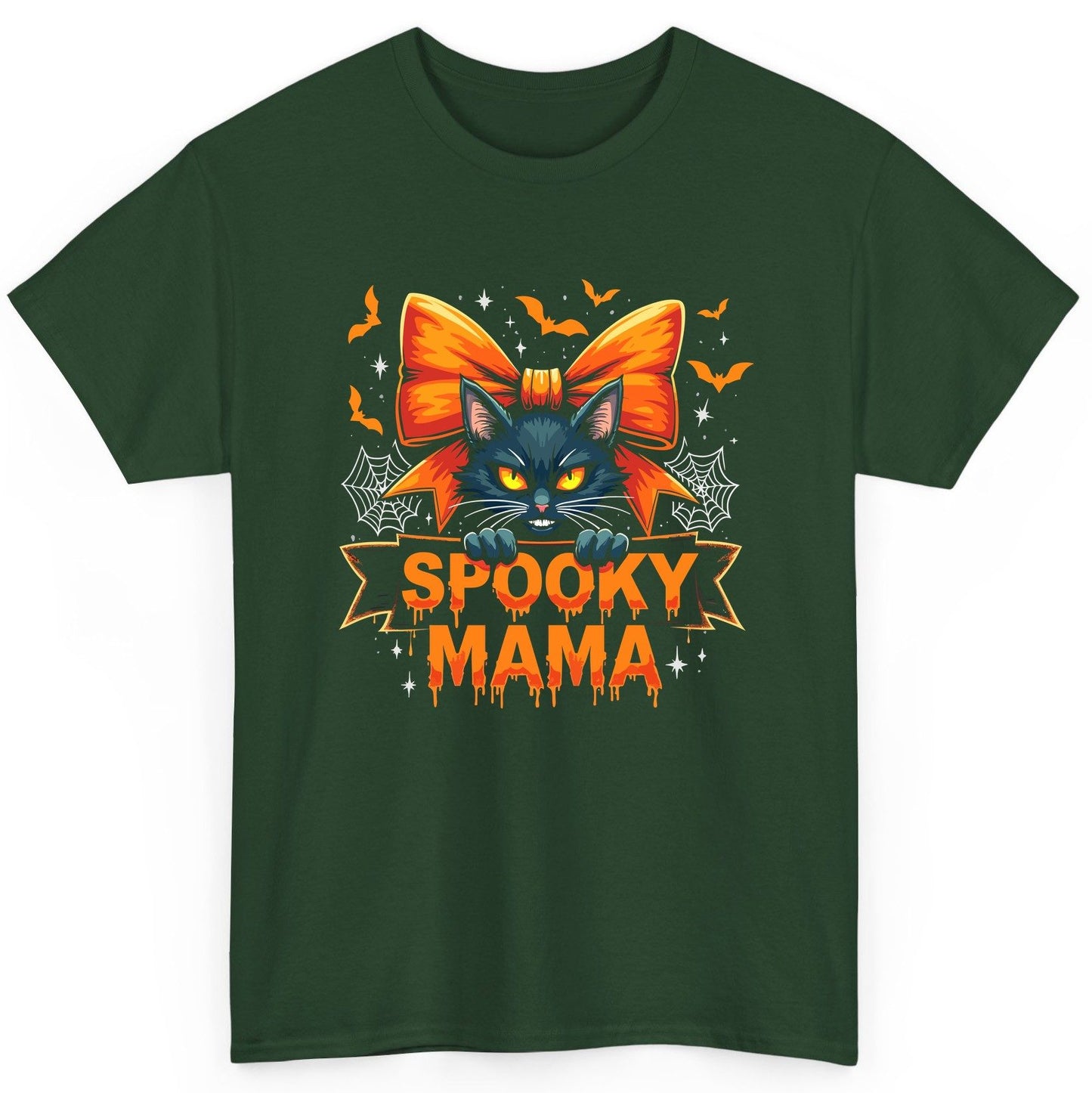 Spooky Mama black cat T-Shirt Forest Green product mockup