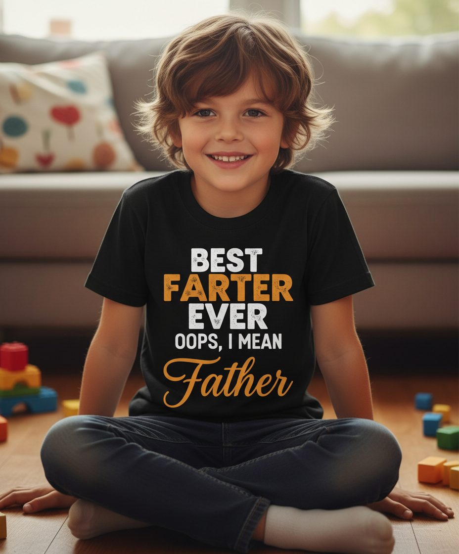 Best Farter Ever Oops, I Mean Father fatherhood humor Youth T-Shirt Black lifestyle mockup