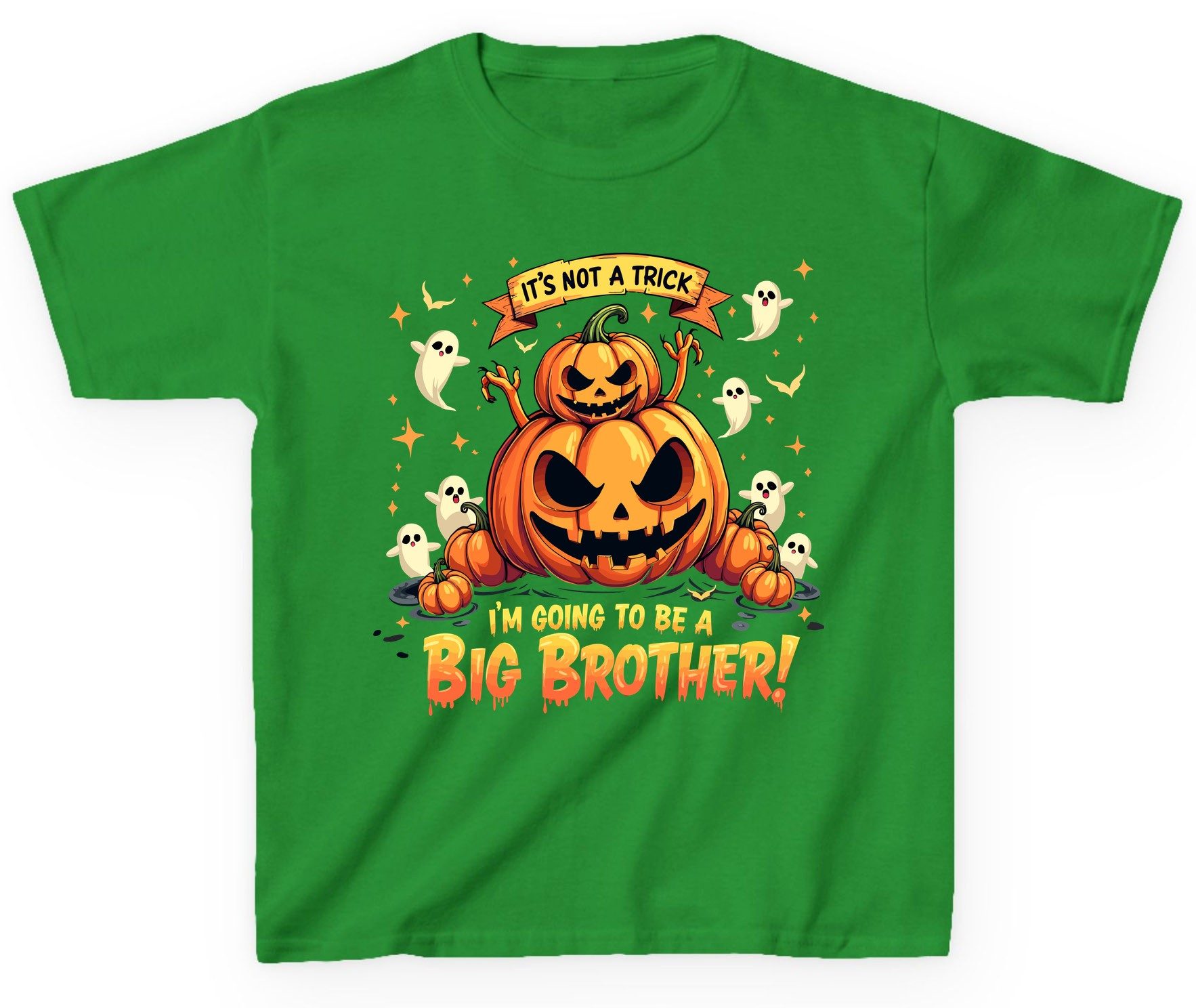 It's Not a Trick I'm Going to Be a Big Brother! Halloween big brother announcement Youth T-Shirt Irish Green product mockup