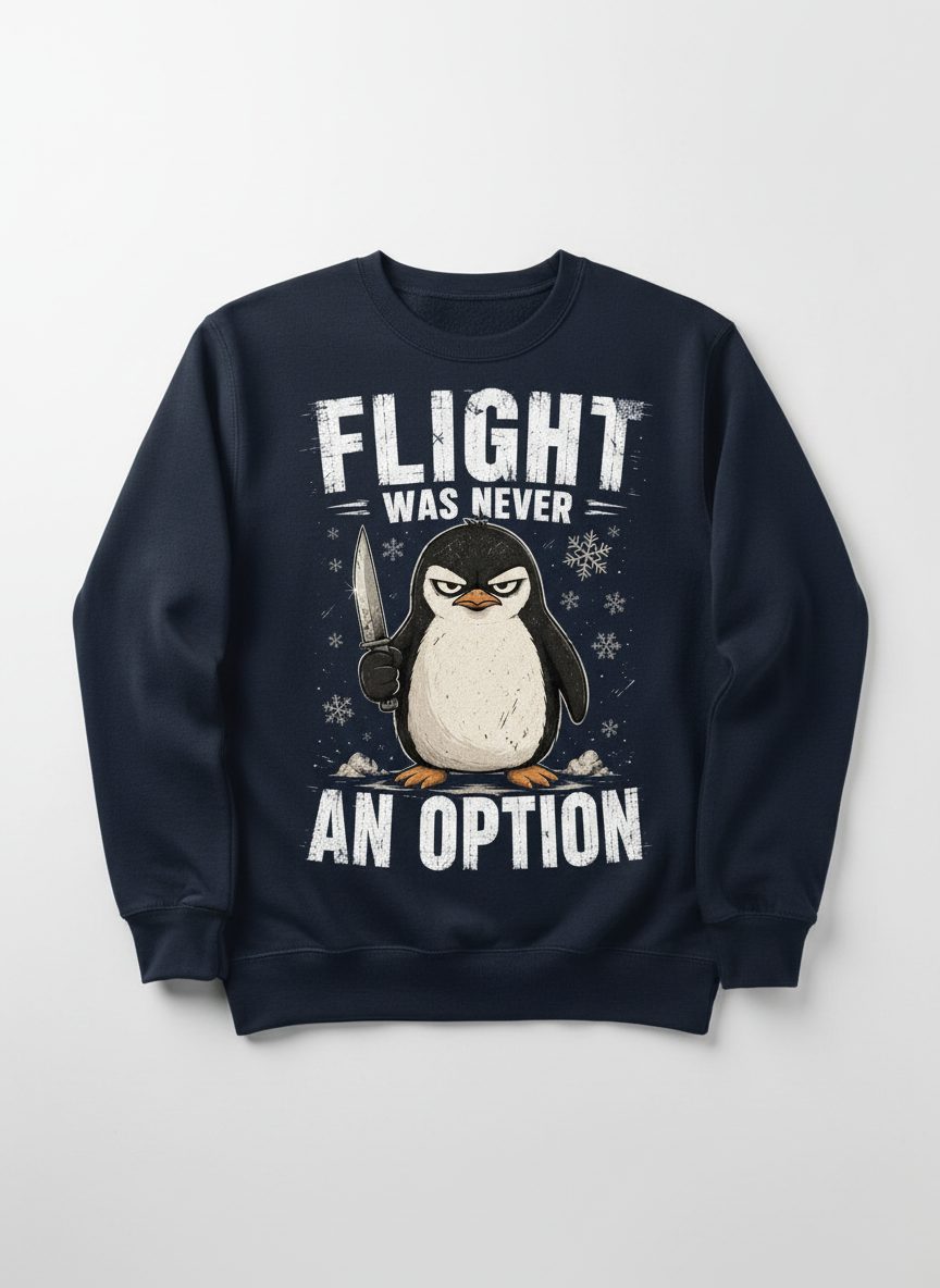 Flight Was Never an Option Funny Penguin Sweatshirt - product mockup - Navy