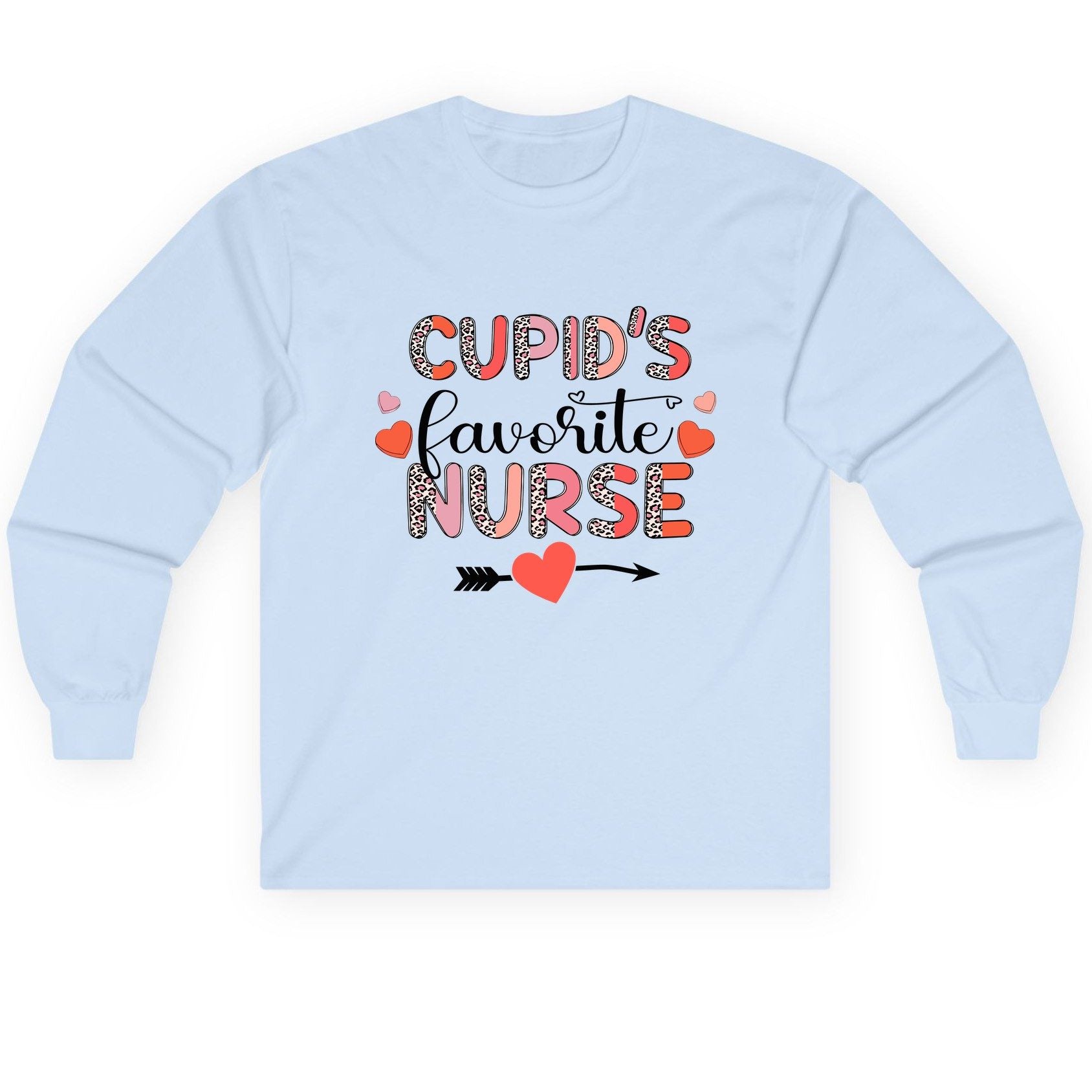Cupid's Favorite Nurse nurse Long Sleeve Tee Light Blue product mockup