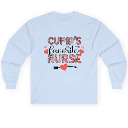 Cupid's Favorite Nurse nurse Long Sleeve Tee Light Blue product mockup