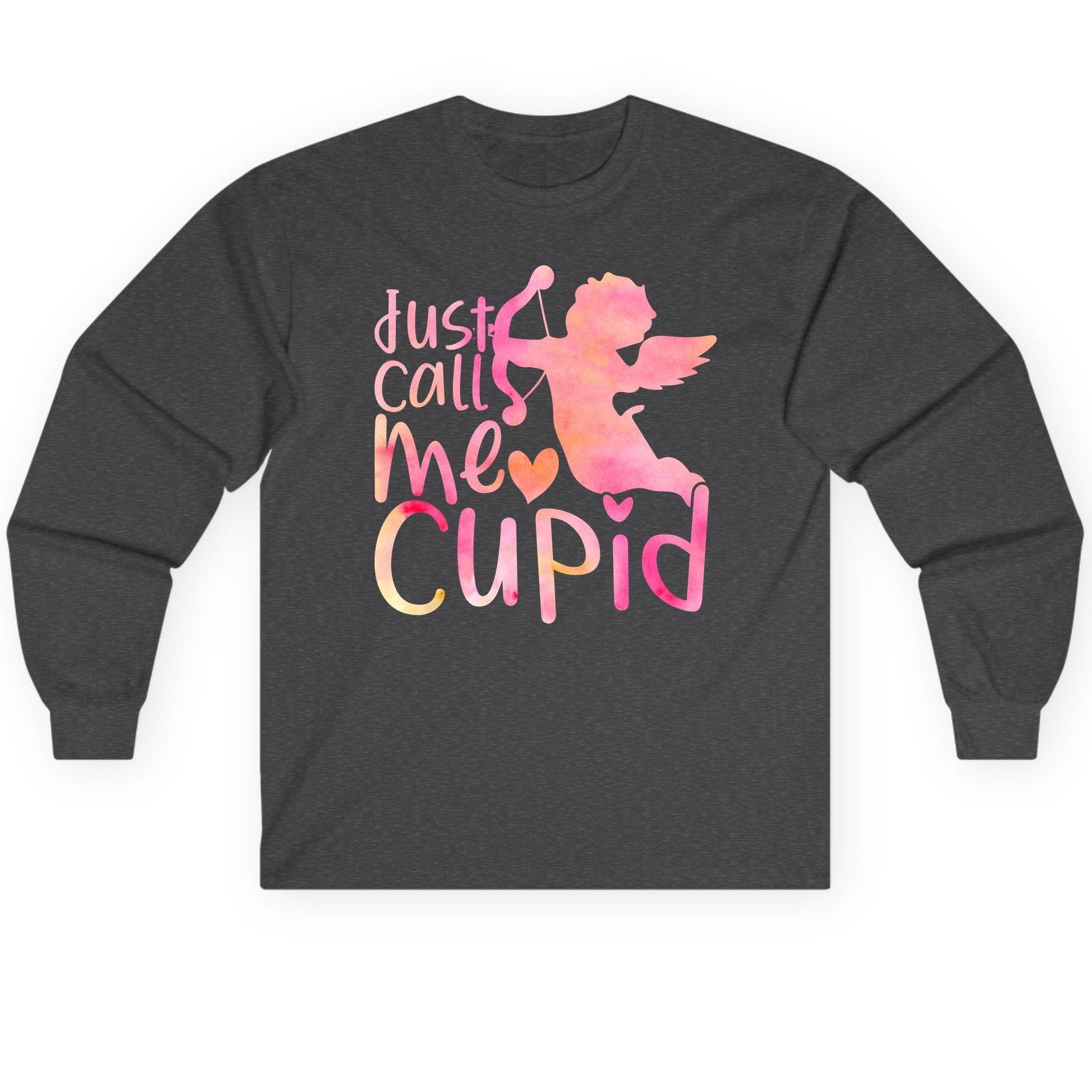 Just Call Me Cupid cupid Long Sleeve Tee Dark Heather product mockup