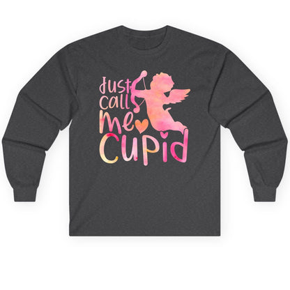 Just Call Me Cupid cupid Long Sleeve Tee Dark Heather product mockup