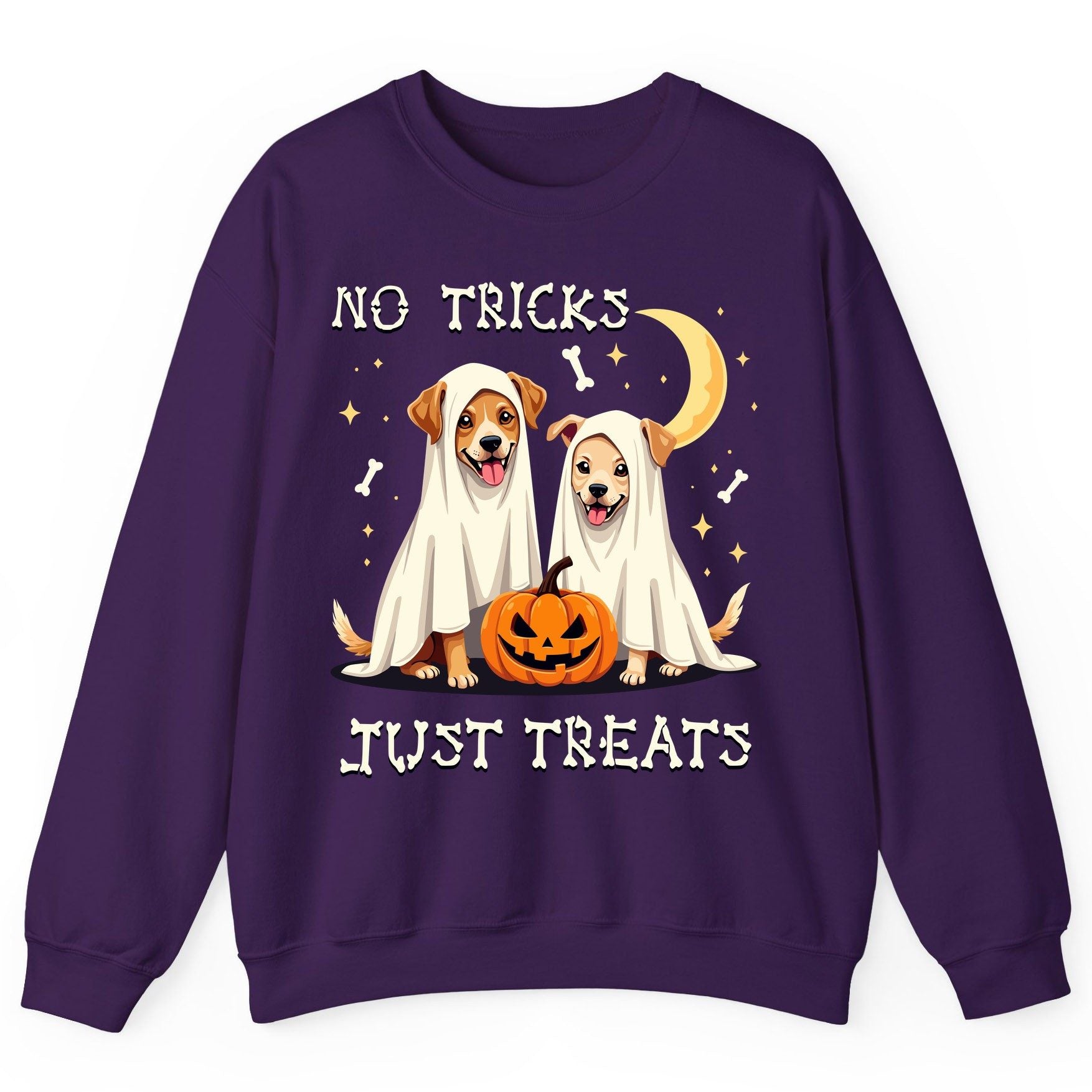 No Tricks Just Treats Halloween dogs Sweatshirt Purple product mockup
