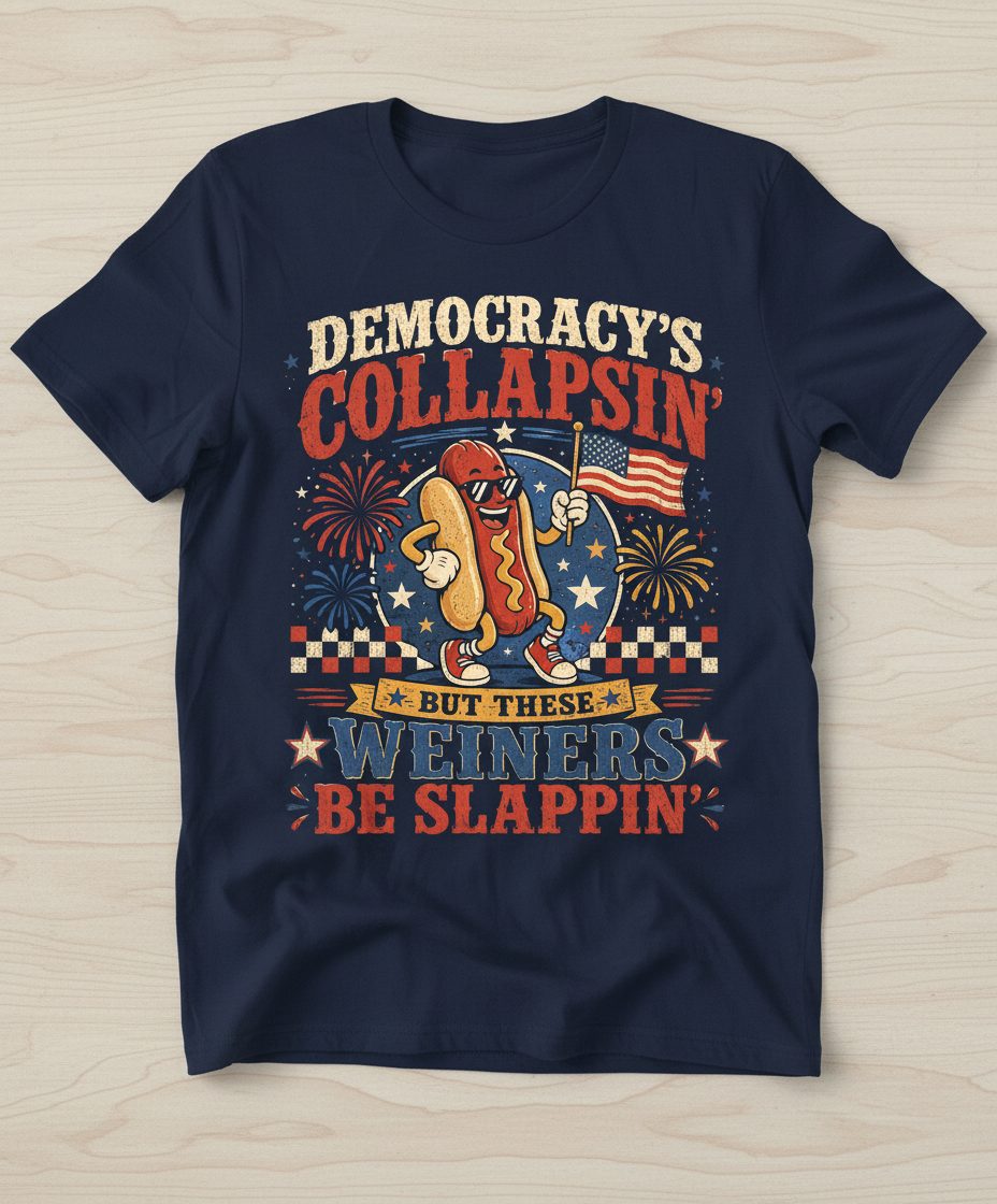 Democracy's Collapsin' but These Weiners Be Slappin' T-Shirt - product mockup - Navy
