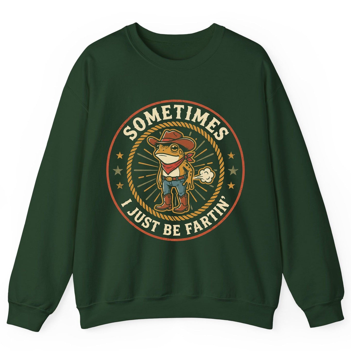 Sometimes I Just Be Fartin' cowboy frog Sweatshirt Forest Green product mockup