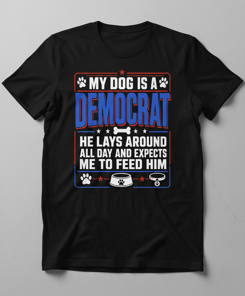 My Dog Is A Democrat Funny Political Dog Lover Design T-Shirt - Black