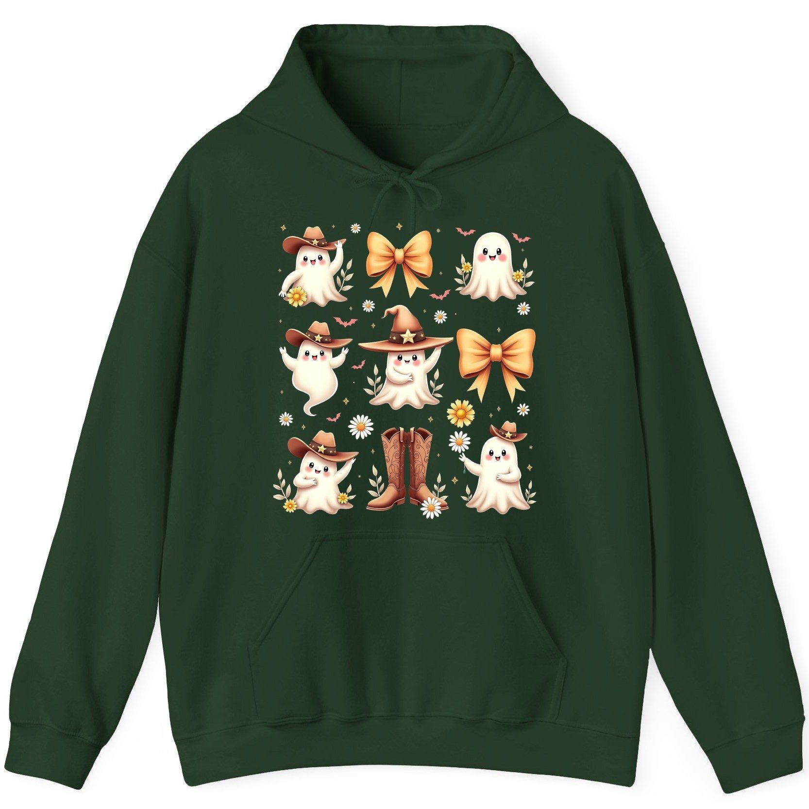 Boo Haw Cute Ghost cute ghost Hoodie Forest Green product mockup