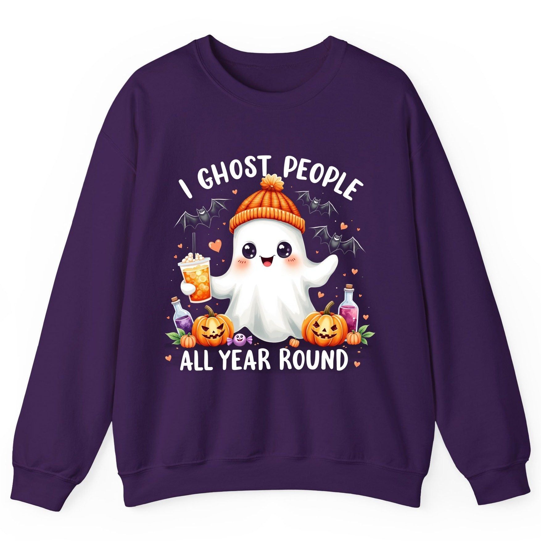 I Ghost People All Year Round cute ghost Sweatshirt Purple product mockup
