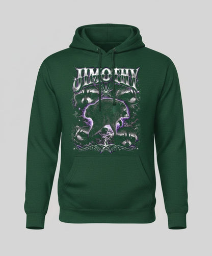 Jimothy Funny Raccoon Hoodie - product mockup - Forest Green