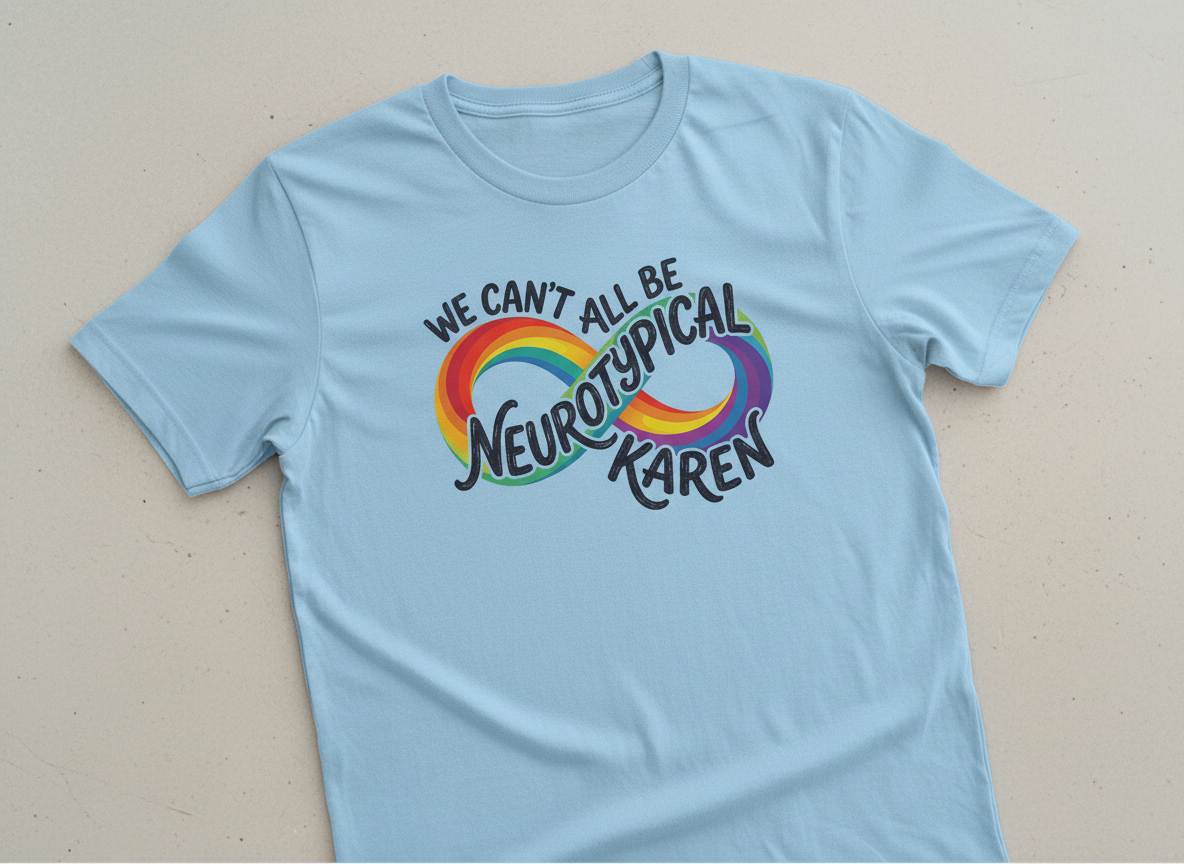 We Can't All Be Neurotypical Karen Rainbow Infinity T-Shirt - Light Blue