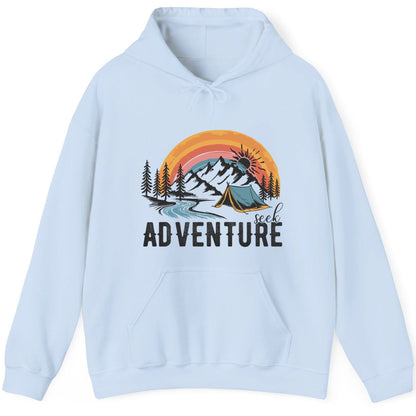 Seek Adventure camping Hoodie Light Blue product mockup