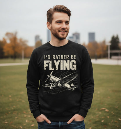 I'd Rather Be Flying vintage propeller plane Sweatshirt Black lifestyle mockup