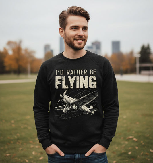 I'd Rather Be Flying vintage propeller plane Sweatshirt Black lifestyle mockup