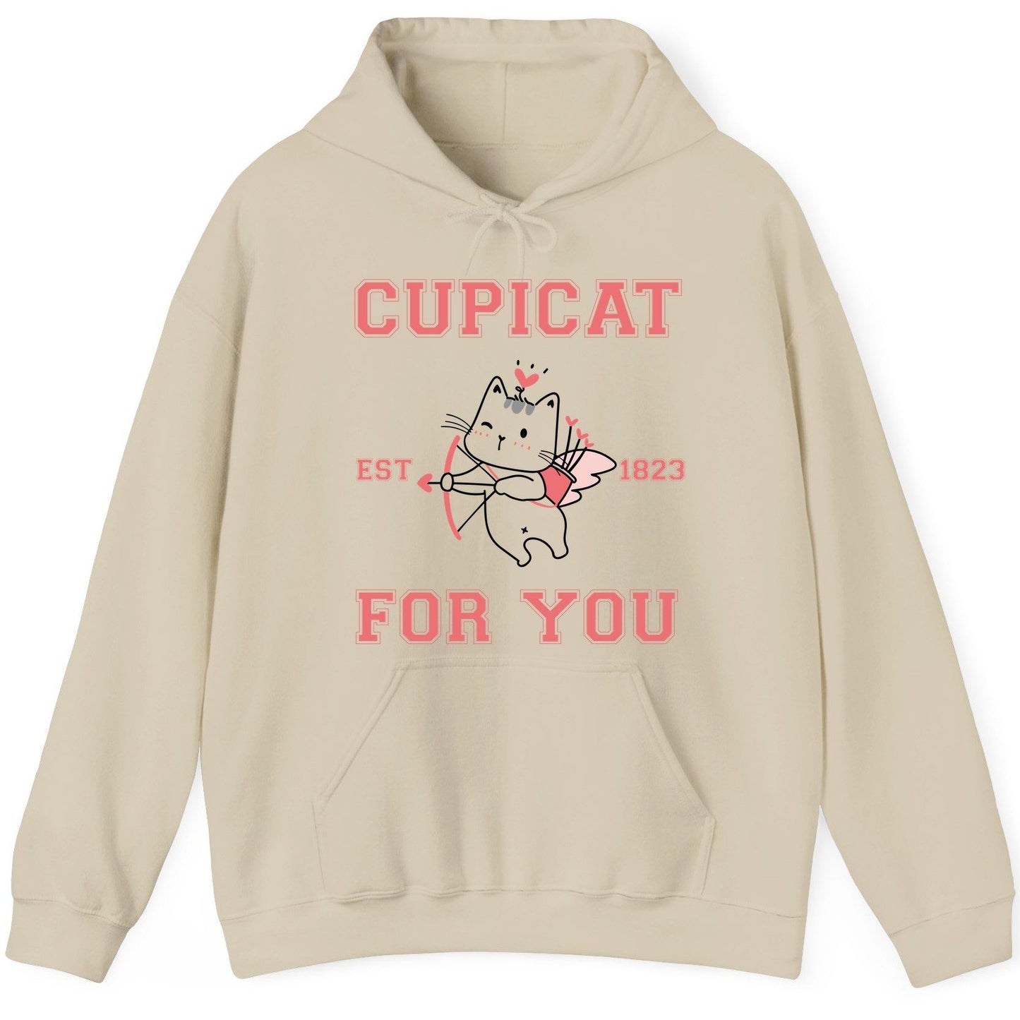Cupicat Est 1823 for You cupid cat Hoodie Sand product mockup