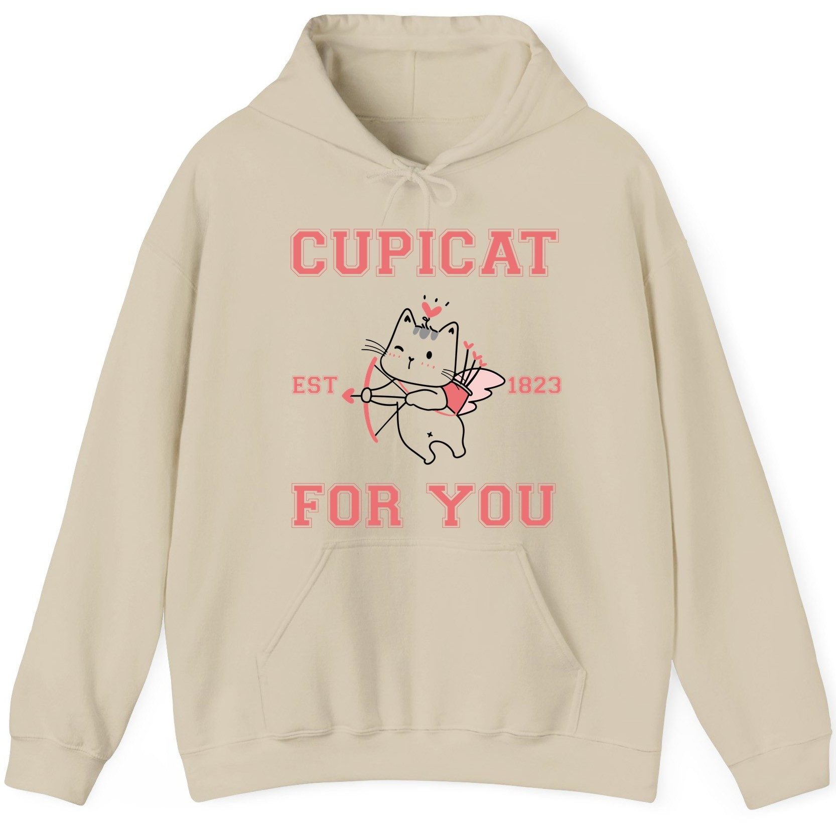 Cupicat Est 1823 for You cupid cat Hoodie Sand product mockup
