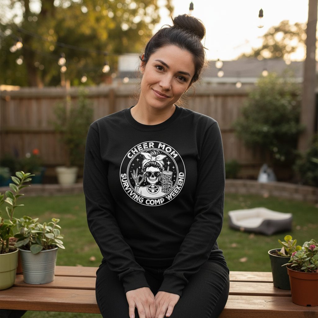 Cheer Mom Surviving Comp Weekend cheer mom Long Sleeve Tee Black lifestyle mockup