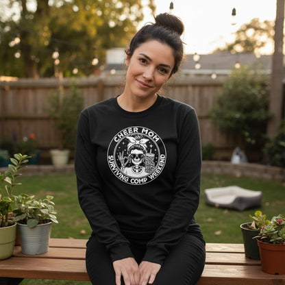 Cheer Mom Surviving Comp Weekend cheer mom Long Sleeve Tee Black lifestyle mockup