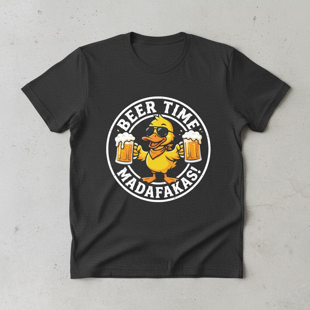 BEER TIME MADAFFAKAS! Funny Duck drinking beer Beer Time Madafakas Duck T-Shirt - product mockup - Dark Heather