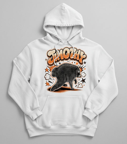 Timothy Retro Raccoon Hoodie - product mockup - White