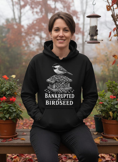 Bankrupted By Birdseed Funny Hoodie - lifestyle model mockup - Black