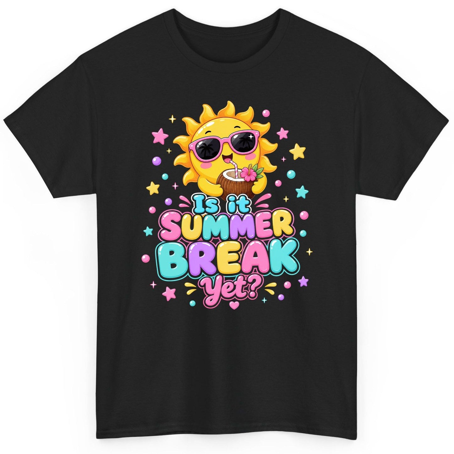 Is It SUMMER BREAK Yet Funny Vacation T-Shirt - product mockup - Black