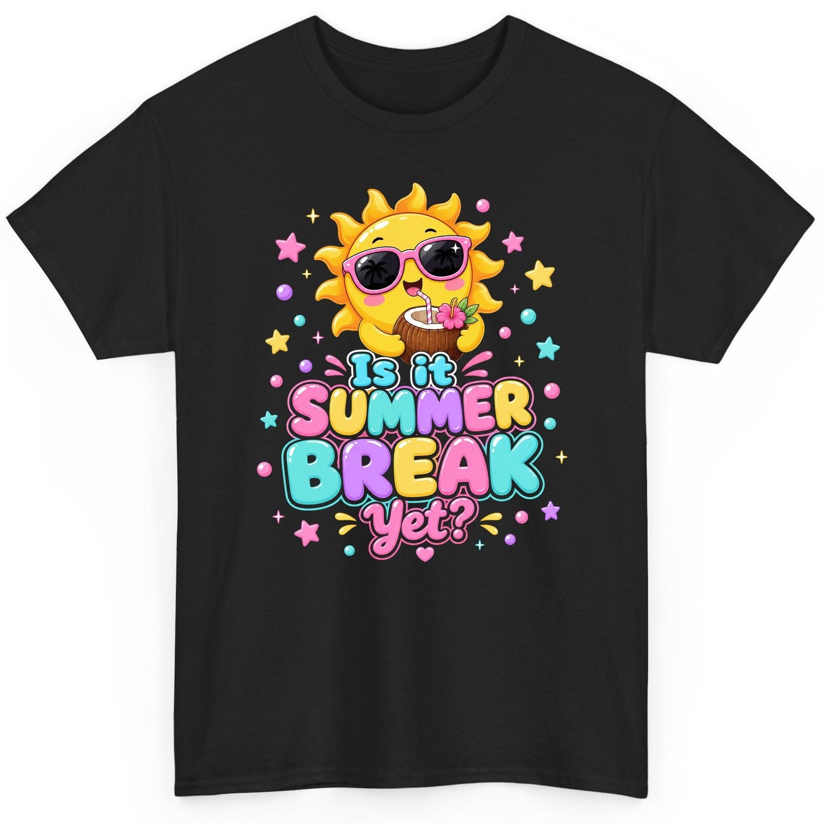 Is It SUMMER BREAK Yet Funny Vacation T-Shirt - product mockup - Black