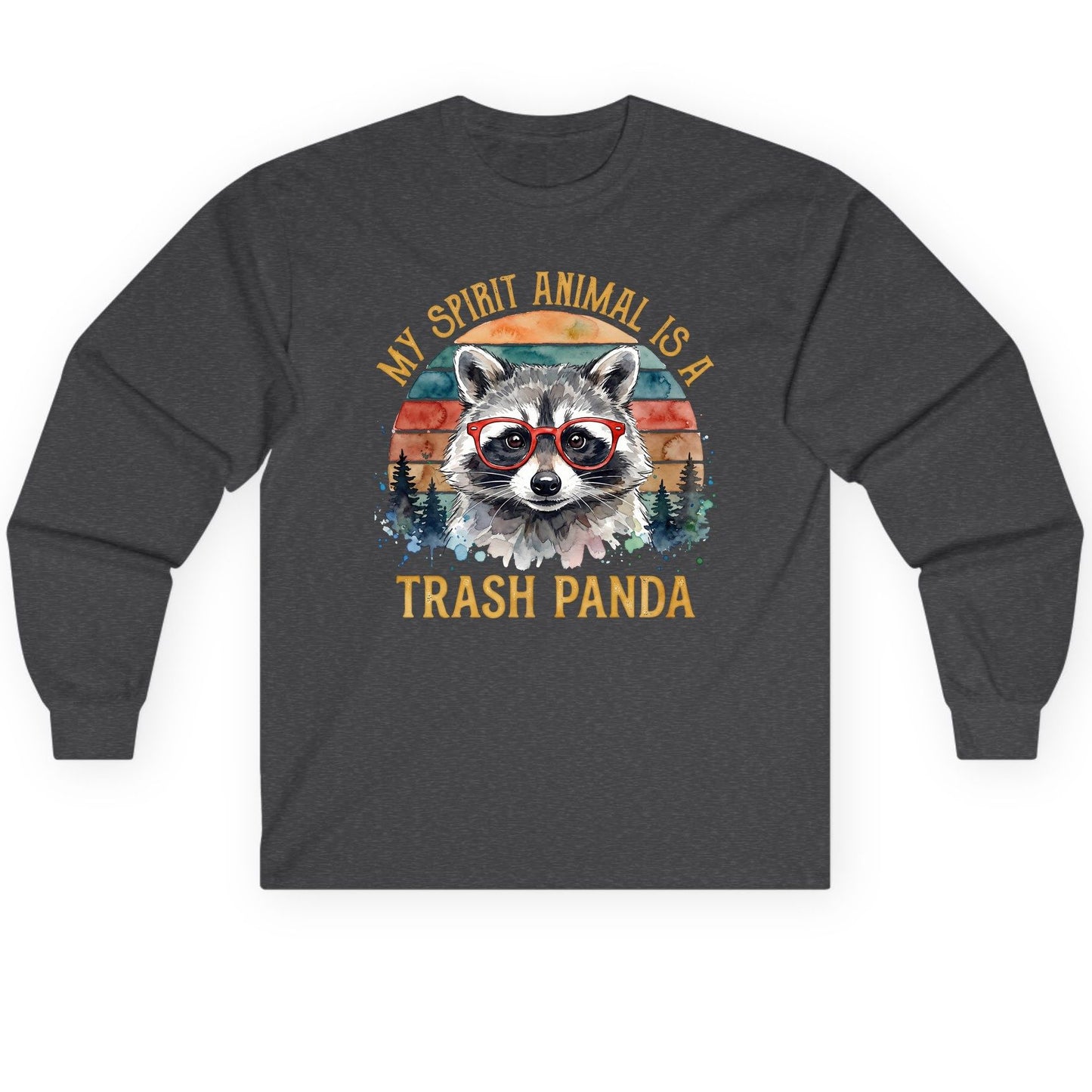 My Spirit Animal Is a Trash Panda raccoon Long Sleeve Tee Dark Heather product mockup