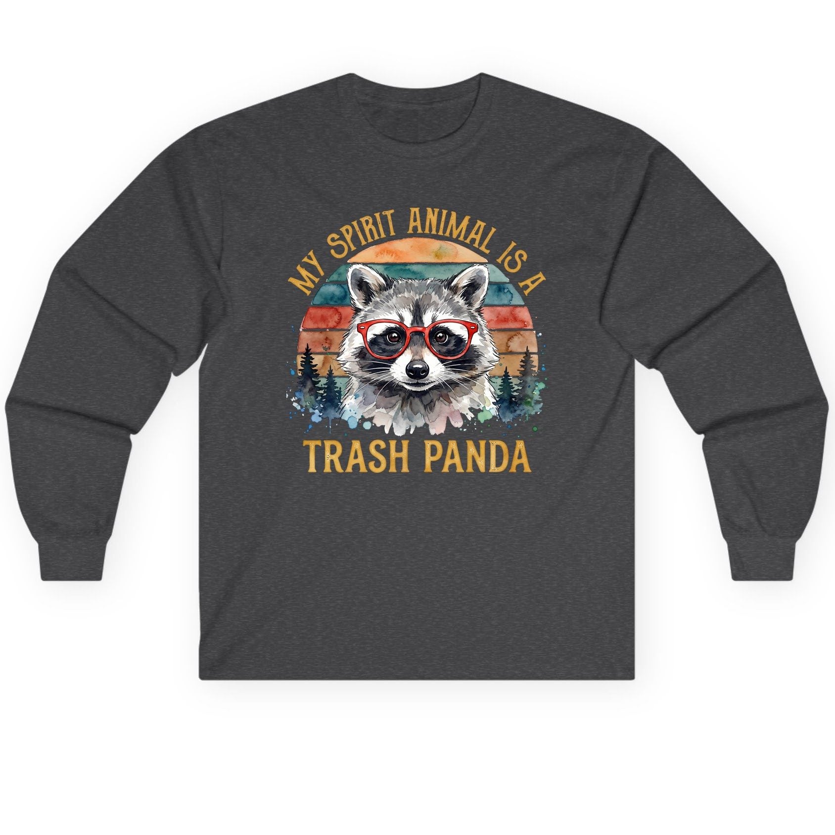 My Spirit Animal Is a Trash Panda raccoon Long Sleeve Tee Dark Heather product mockup