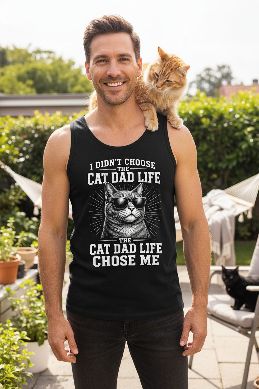 I Didn't Choose the Cat Dad Life the Cat Dad Life Chose Me cat dad Tank Top Black lifestyle mockup