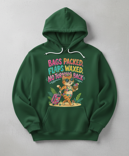 Funny Vacation Cat Bags Packed Flaps Waxed Hoodie - Forest Green
