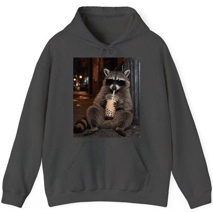 Cool Raccoon Bubble Tea Funny Lovers Hoodie - product mockup - Dark Heather