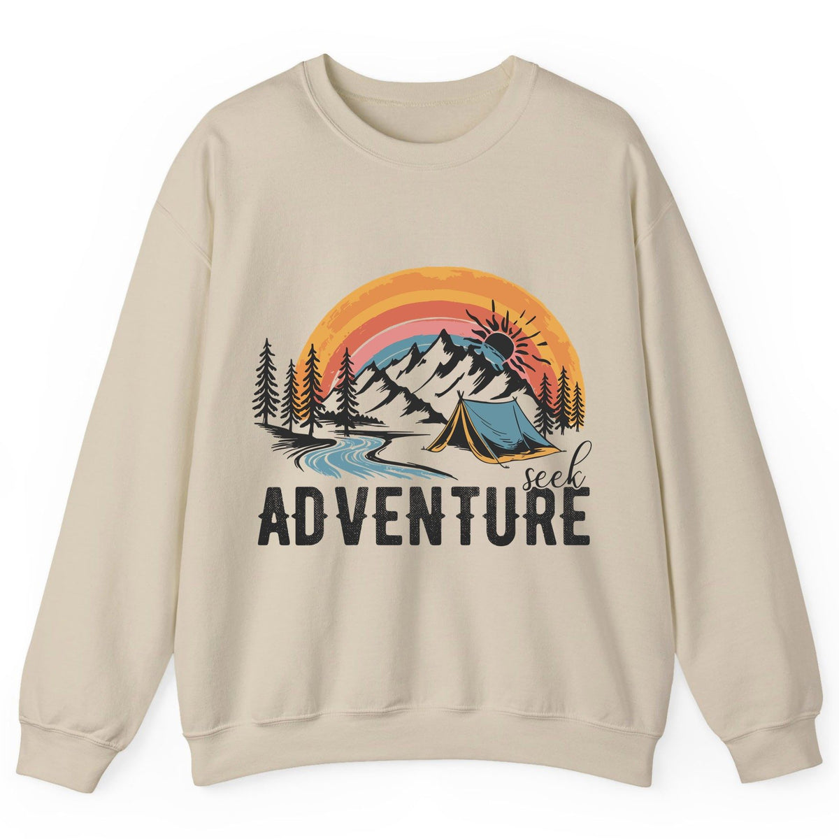 Seek Adventure camping Sweatshirt Sand product mockup