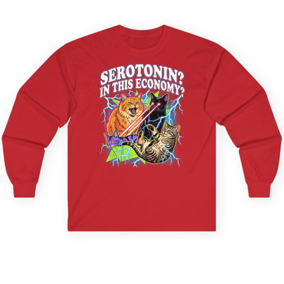 Serotonin in This Economy? cats Long Sleeve Tee Red product mockup
