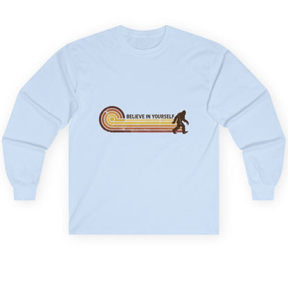 Believe in Yourself bigfoot Long Sleeve Tee Light Blue product mockup