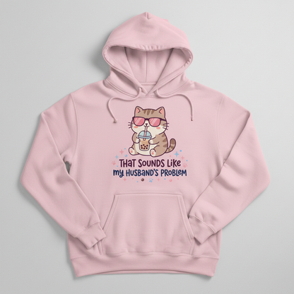 That Sounds Like My Husband's Problem Cat with Boba Tea Hoodie - Light Pink