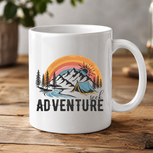Seek Adventure camping White Mug White product mockup