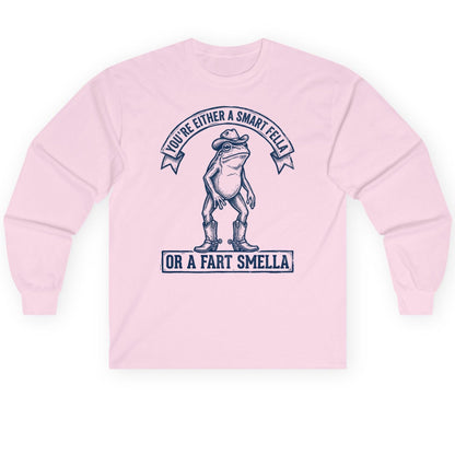 You're Either a Smart Fella or a Fart Smella cowboy frog Long Sleeve Tee Light Pink product mockup