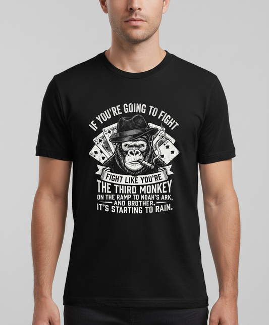 Third Monkey on Noah's Ark Fighting Gorilla Quote T-Shirt - Black